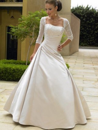 Fresh/Brisk Floor Length A-Line Long Sleeves Low Back Sweep Train With Embroidery,Bandage Wedding Dresses WDresses00914