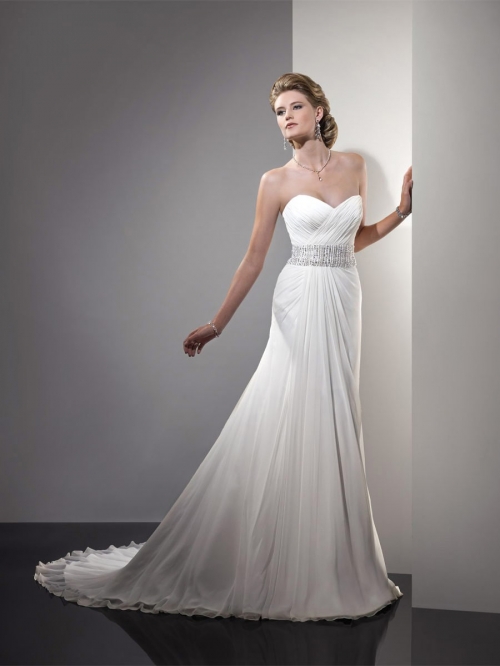 Fresh/Brisk Floor Length A-Line Strap Low Back Sweep Train With Sequins,Bandage Wedding Dresses WDresses00816