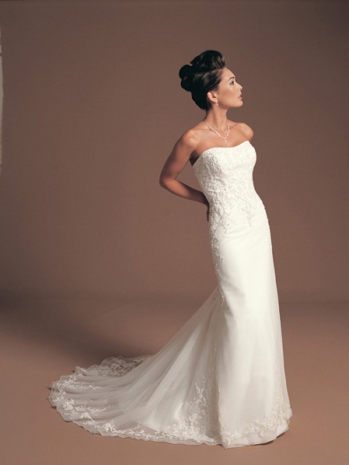Fresh/Brisk Floor Length A-Line Strapless Low Back Sweep Train With Embroidery Wedding Dresses WDresses00719