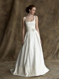 Fulgurant Floor Length A-Line Square Low Back Sweep Train With Flower Wedding Dresses WDresses00922