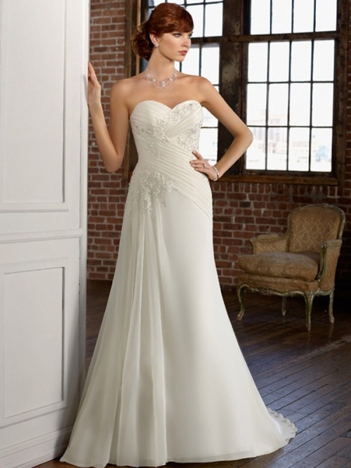 Fulgurant Floor Length A-Line Sweetheart Low Back Sweep Train With Embroidery,Bandage Wedding Dresses WDresses00727