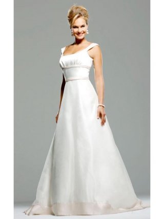 Glaring Floor Length A-Line Square Low Back Sweep Train With Button Wedding Dresses WDresses00819