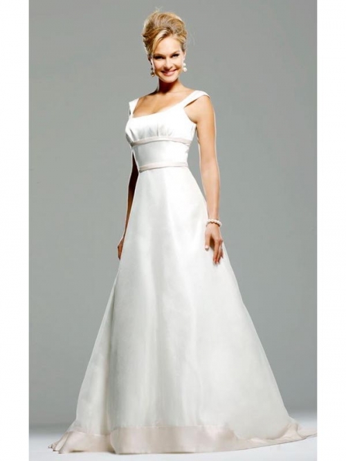 Glaring Floor Length A-Line Square Low Back Sweep Train With Button Wedding Dresses WDresses00819