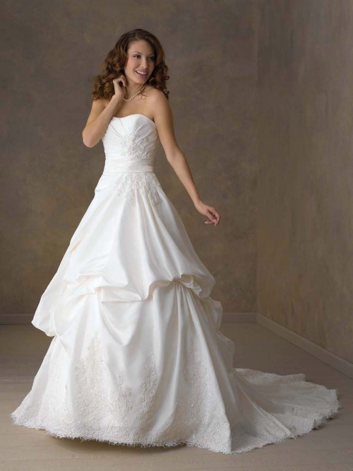 Glaring Floor Length A-Line Strapless Low Back Sweep Train With Embroidery,Sash Wedding Dresses WDresses01015