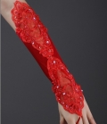 Beated Lace Red Wedding Gloves