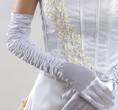 Long Satin Pleated Wedding Gloves