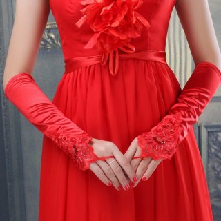 Applique Beated Wedding Gloves