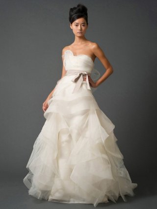 Good Quality Floor Length A-Line Strapless Low Back Sweep Train With Sash Wedding Dresses WDresses00878