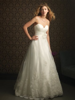 Gorgeous Floor Length A Line Spaghetti Straps Zipper Sweep/Brush Train With Lace,Appliques,Beading Wedding Dresses