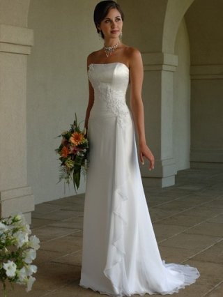 Gorgeous Floor Length A Line Strapless Lace Up Sweep/Brush Train With Lace,Appliques Wedding Dresses