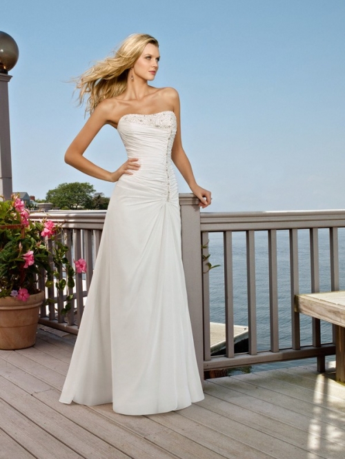 Gorgeous Floor Length A Line Strapless Lace Up With Beading Wedding Dresses