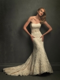 Gorgeous Floor Length A Line Strapless Zipper Sweep/Brush Train With Lace,Appliques Wedding Dresses