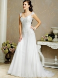 Gorgeous Floor Length A Line Sweetheart Lace Up Sweep/Brush Train With Beading,Embroidery Wedding Dresses