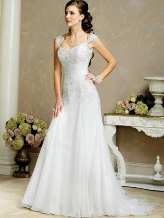 Gorgeous Floor Length A Line Sweetheart Lace Up Sweep/Brush Train With Beading,Embroidery Wedding Dresses