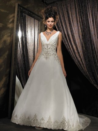 Gorgeous Floor Length A-Line V-Neck Zipper Cathedral Train With Asymmetric,Beading Wedding Dresses