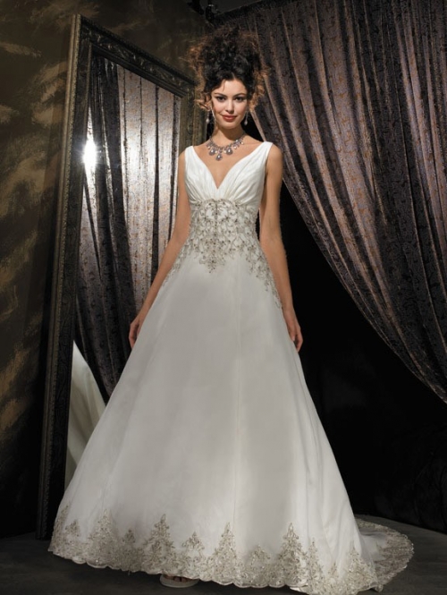 Gorgeous Floor Length A-Line V-Neck Zipper Cathedral Train With Asymmetric,Beading Wedding Dresses