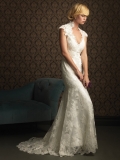Gorgeous Floor Length A-Line V-Neck Zipper Sweep/Brush Train With Lace,Appliques Wedding Dresses