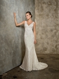 Gorgeous Floor Length A-Line V-Neck Zipper Sweep/Brush Train With Lace,Appliques Wedding Dresses