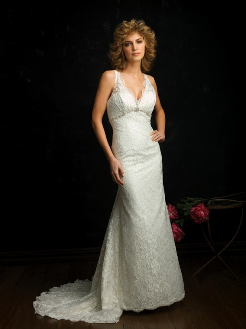 Gorgeous Floor Length A-Line V-Neck Zipper Sweep/Brush Train With Lace,Appliques,Beading Wedding Dresses