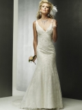 Gorgeous Floor Length A-Line V-Neck Zipper Sweep/Brush Train With Lace,Appliques Wedding Dresses