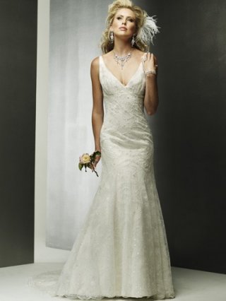 Gorgeous Floor Length A-Line V-Neck Zipper Sweep/Brush Train With Lace,Appliques Wedding Dresses