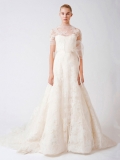 Graceful Floor Length A-Line Lace Neckline Low Back Sweep Train With Embroidery,Button Wedding Dresses WDresses00847