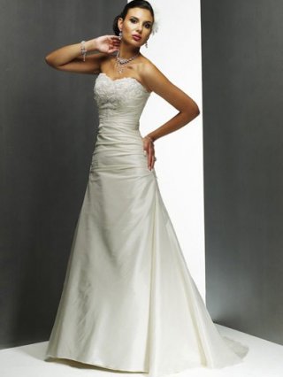 Graceful Floor Length A-Line Strapless Low Back Sweep Train With Embroidery,Bandage Wedding Dresses WDresses00945