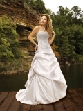 Graceful Floor Length A-Line Strapless Low Back Sweep Train With Embroidery,Beads,Button Wedding Dresses WDresses00750