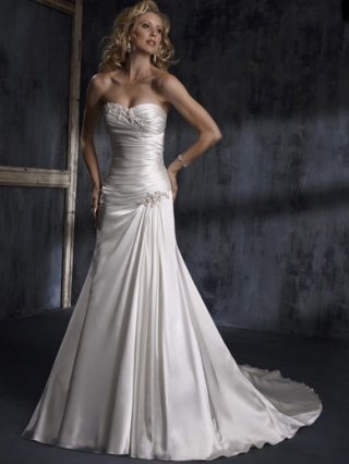 High-Class Floor Length A-Line Strapless Low Back Sweep Train With Embroidery,Bandage Wedding Dresses WDresses00785