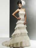 High-Class Floor Length A-Line Strapless Low Back Sweep Train With Embroidery,Bandage Wedding Dresses WDresses00883