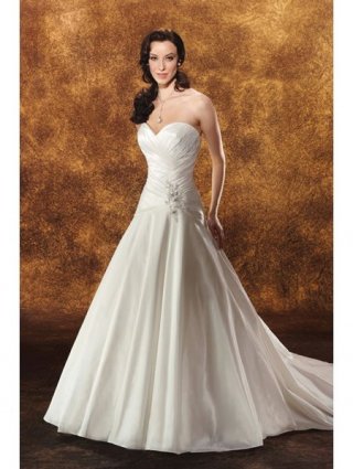 High-Class Floor Length A-Line Sweetheart Low Back Sweep Train With Applique,Button Wedding Dresses WDresses00981
