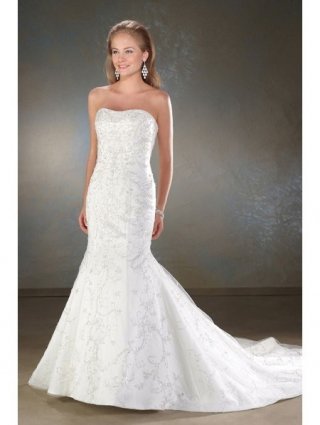 High-Grade Floor Length A-Line Strapless Low Back Sweep Train With Embroidery Wedding Dresses WDresses00979