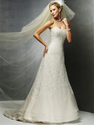 High-Level Floor Length A-Line Strapless Low Back Sweep Train With Embroidery,Bandage Wedding Dresses WDresses00882