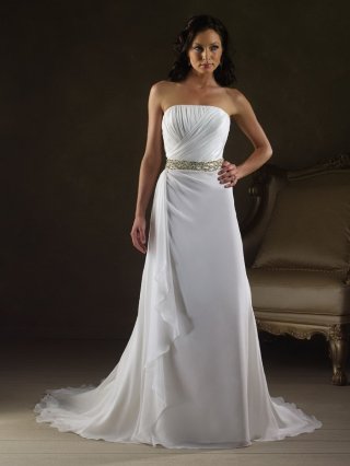 High-Level Floor Length A-Line Strapless Low Back Sweep Train With Sequins,Button Wedding Dresses WDresses00980
