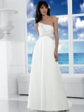 High Quality Floor Length A Line One Shoulder Zipper With Ribbon Wedding Dresses