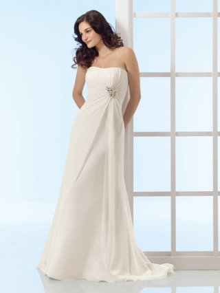 High Quality Floor Length A Line Strapless Zipper With Brooch,Ruffles Wedding Dresses