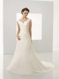 High Quality Floor Length A-Line V-Neck Zipper Sweep/Brush Train With Lace,Appliques Wedding Dresses