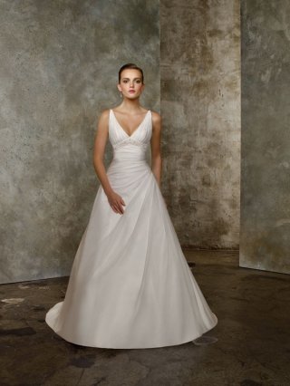 High Quality Floor Length A-Line V-Neck Zipper With Beading,Ruffles Wedding Dresses
