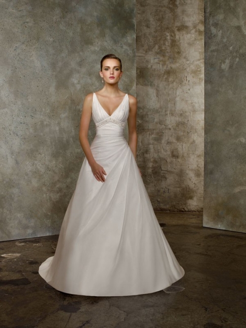 High Quality Floor Length A-Line V-Neck Zipper With Beading,Ruffles Wedding Dresses
