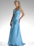 Satin Sexy V neck with A line Skirt Blue Hot Sell Evening Dress