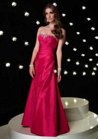 2011 Hot Strapless Straight Neckline Taffeta Evening Dress