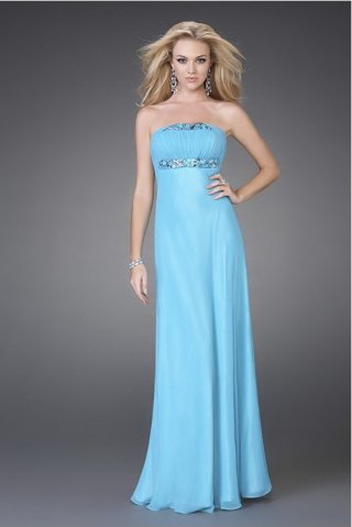 2011 Hot Strapless Straight Neckline Chiffon Evening Gown