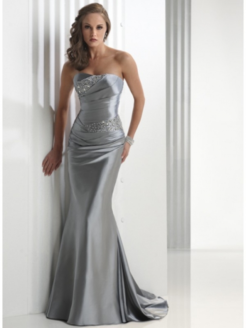 Hot Strapless Full Length Silver Evening Dress Discounted