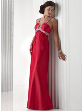 Hot Pink V Neck Prom Dress Beaded Full Length