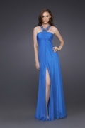 Chiffon Beaded V straps 2011 Fashion Blue Evening Dresses
