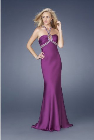 Charmeuse Beaded Straps with Ruched Bodice Evening Dresses