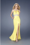 Chiffon Beaded Scoop Neckline Hot Sell 2011 Yellow Evening Dress