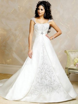 Informal Floor Length A-Line Strapless Low Back Sweep Train With Embroidery,Bandage Wedding Dresses WDresses00959