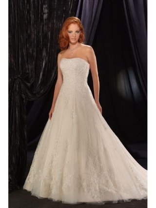 Interesting Floor Length A-Line Strapless Low Back Sweep Train With Embroidery Wedding Dresses WDresses00992