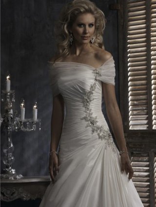 Irresistible Floor Length A-Line Off Shoulder Low Back Sweep Train With Applique,Bandage Wedding Dresses WDresses00903